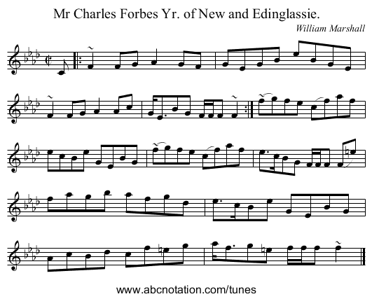 Mr Charles Forbes Yr. of New and Edinglassie. - staff notation