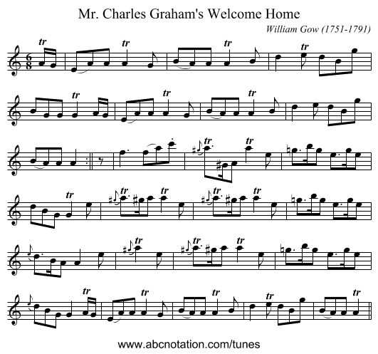 Mr. Charles Graham's Welcome Home - staff notation