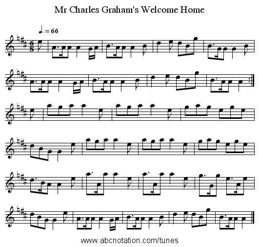Mr Charles Graham's Welcome Home - staff notation
