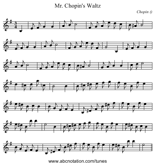Mr. Chopin's Waltz - staff notation