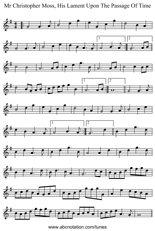 Mr Christopher Moss, His Lament Upon The Passage Of Time - staff notation