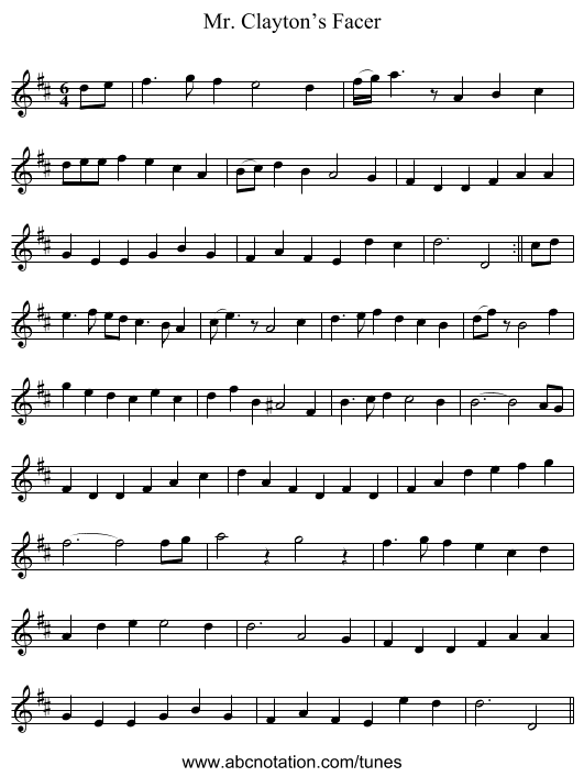 Mr. Clayton’s Facer - staff notation