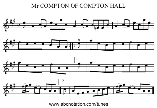 Mr COMPTON OF COMPTON HALL - staff notation