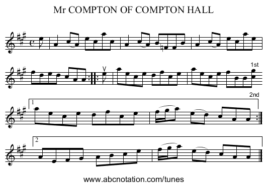 Mr COMPTON OF COMPTON HALL - staff notation