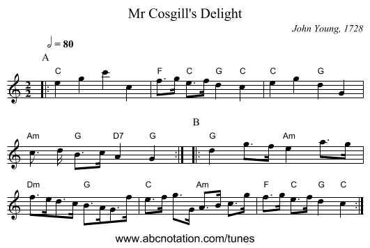 Mr Cosgill's Delight - staff notation