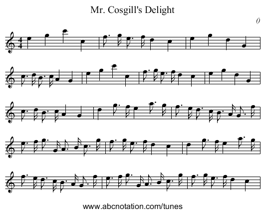 Mr. Cosgill's Delight - staff notation
