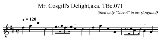 Mr. Cosgill's Delight,aka. TBe.071 - staff notation