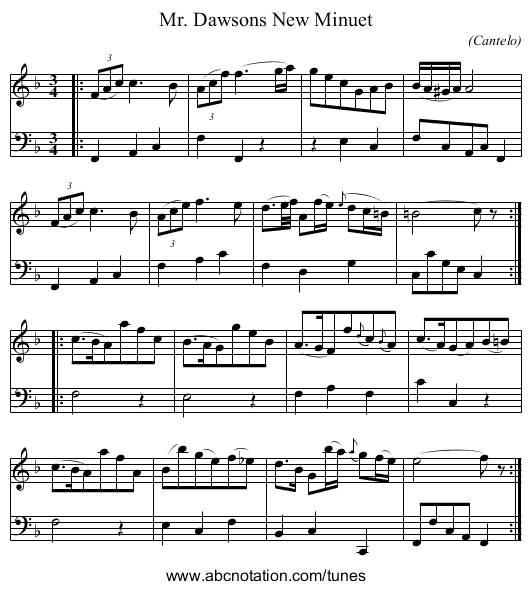 Mr. Dawsons New Minuet - staff notation