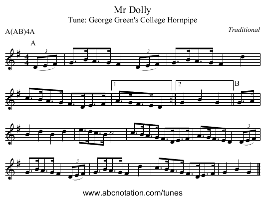 Mr Dolly - staff notation