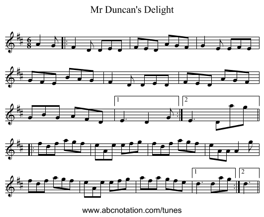Mr Duncan's Delight - staff notation