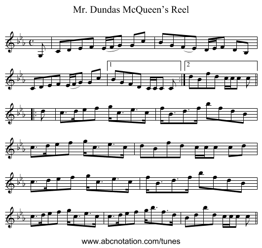 Mr. Dundas McQueen’s Reel - staff notation