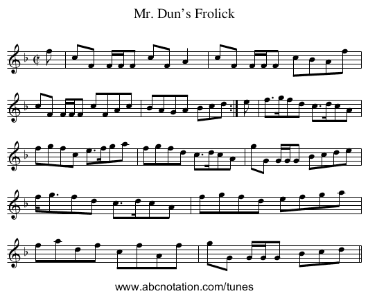 Mr. Dun’s Frolick - staff notation