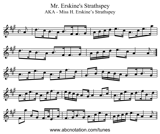 Mr. Erskine's Strathspey - staff notation