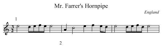 Mr. Farrer's Hornpipe - staff notation