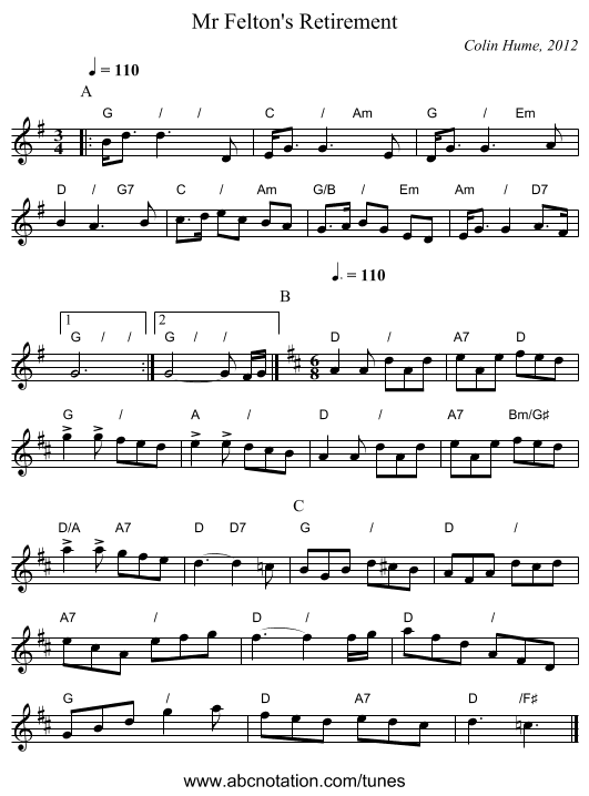 Mr Felton's Retirement - staff notation