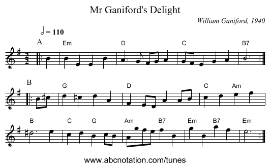 Mr Ganiford's Delight - staff notation