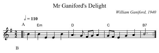 Mr Ganiford's Delight - staff notation