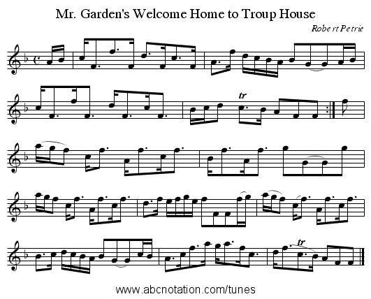 Mr. Garden's Welcome Home to Troup House - staff notation