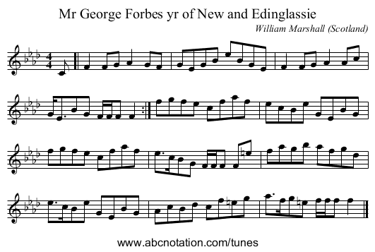 Mr George Forbes yr of New and Edinglassie - staff notation
