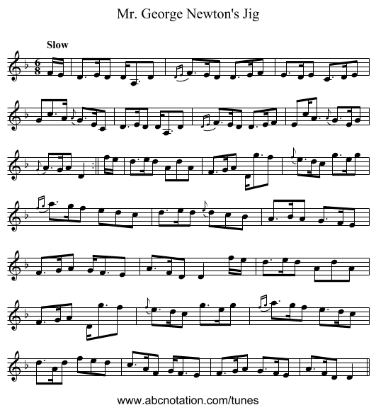 Mr. George Newton's Jig - staff notation