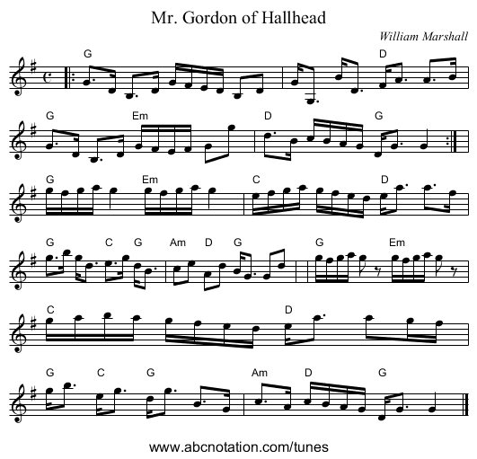 Mr. Gordon of Hallhead - staff notation