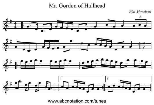 Mr. Gordon of Hallhead - staff notation