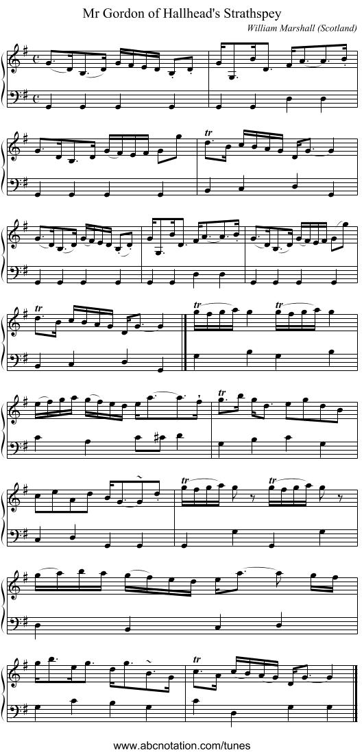 Mr Gordon of Hallhead's Strathspey - staff notation