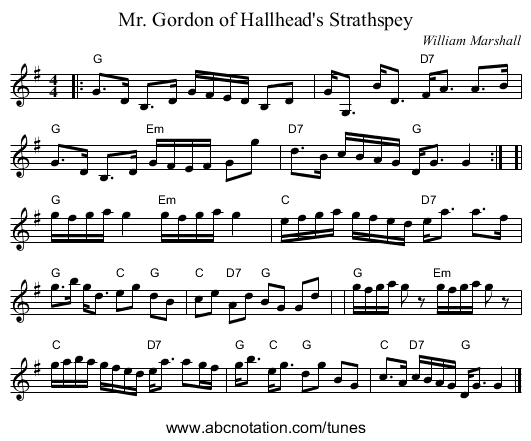 Mr. Gordon of Hallhead's Strathspey - staff notation
