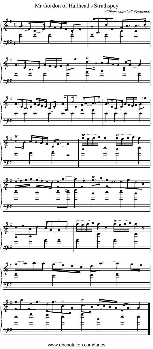 Mr Gordon of Hallhead's Strathspey - staff notation