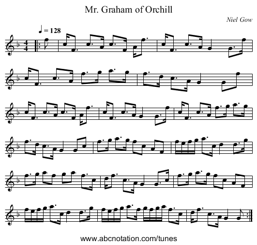Mr. Graham of Orchill - staff notation