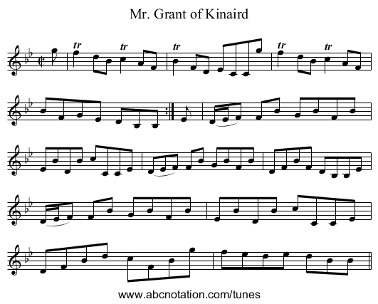 Mr. Grant of Kinaird - staff notation