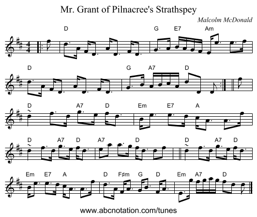 Mr. Grant of Pilnacree's Strathspey - staff notation