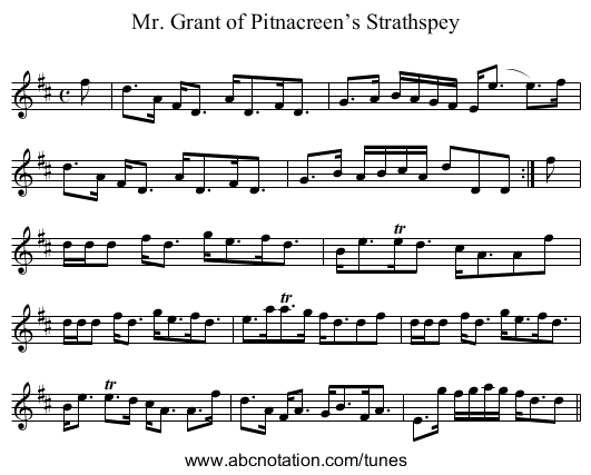 Mr. Grant of Pitnacreen’s Strathspey - staff notation
