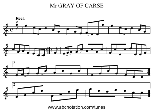 Mr GRAY OF CARSE - staff notation