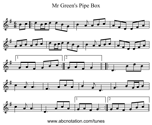 Mr Green's Pipe Box - staff notation