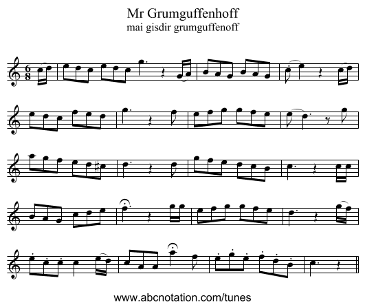 Mr Grumguffenhoff - staff notation