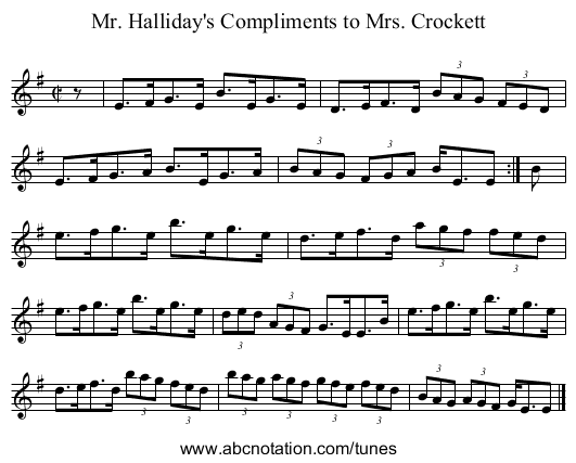 Mr. Halliday's Compliments to Mrs. Crockett - staff notation