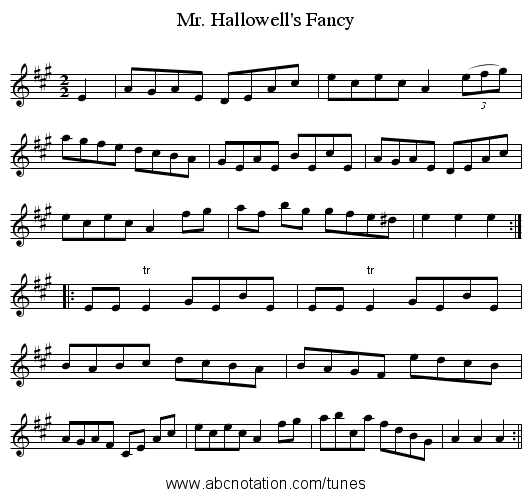 Mr. Hallowell's Fancy - staff notation