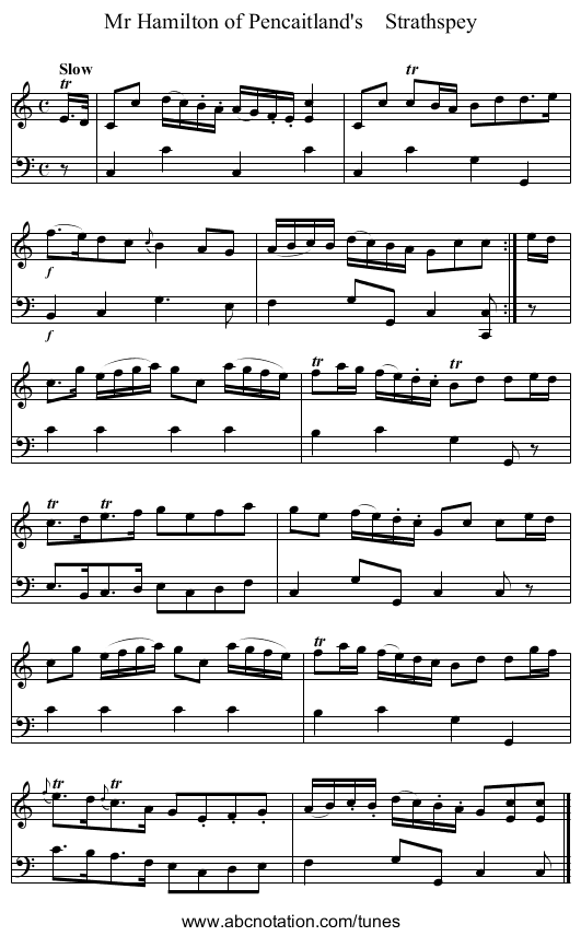 Mr Hamilton of Pencaitland's    Strathspey - staff notation