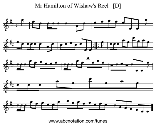 Mr Hamilton of Wishaw's Reel   [D] - staff notation