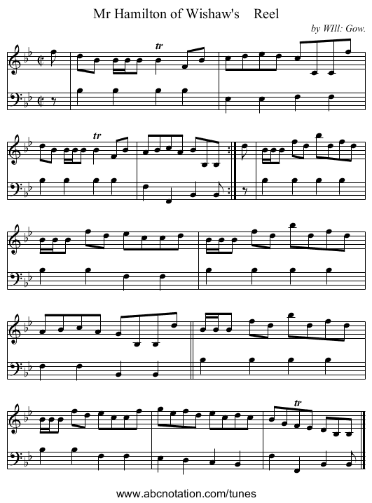 Mr Hamilton of Wishaw's Reel - staff notation
