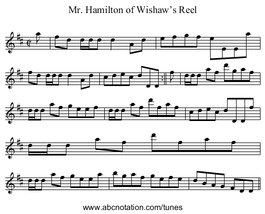 Mr. Hamilton of Wishaw’s Reel - staff notation