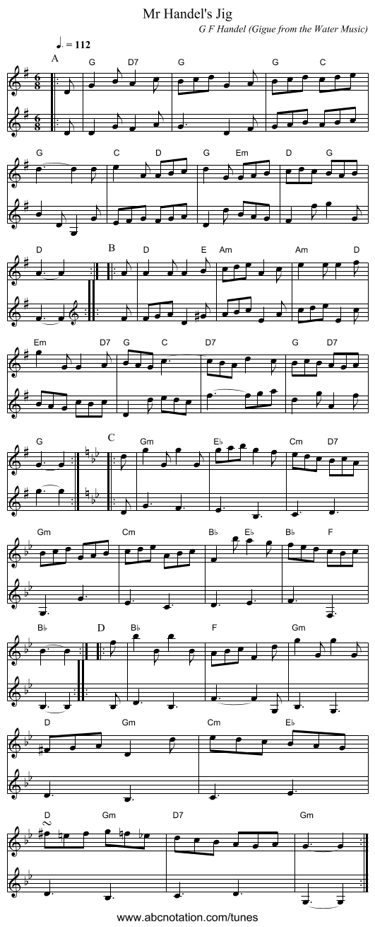 Mr Handel's Jig - staff notation