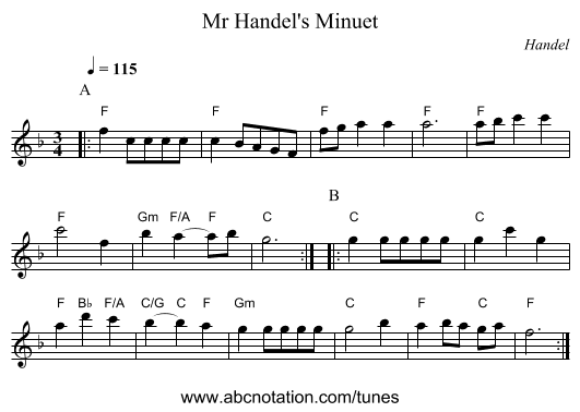 Mr Handel's Minuet - staff notation
