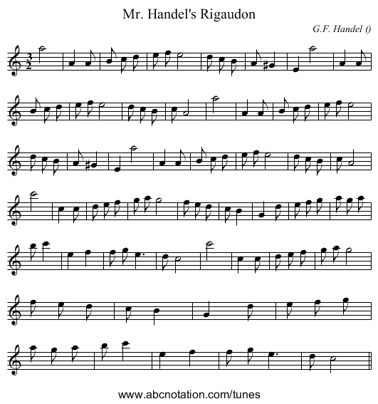 Mr. Handel's Rigaudon - staff notation