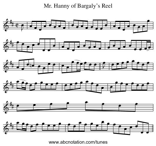 Mr. Hanny of Bargaly’s Reel - staff notation