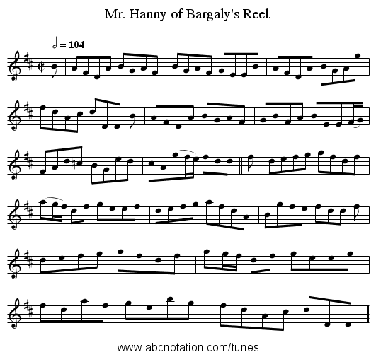 Mr. Hanny of Bargaly's Reel. - staff notation
