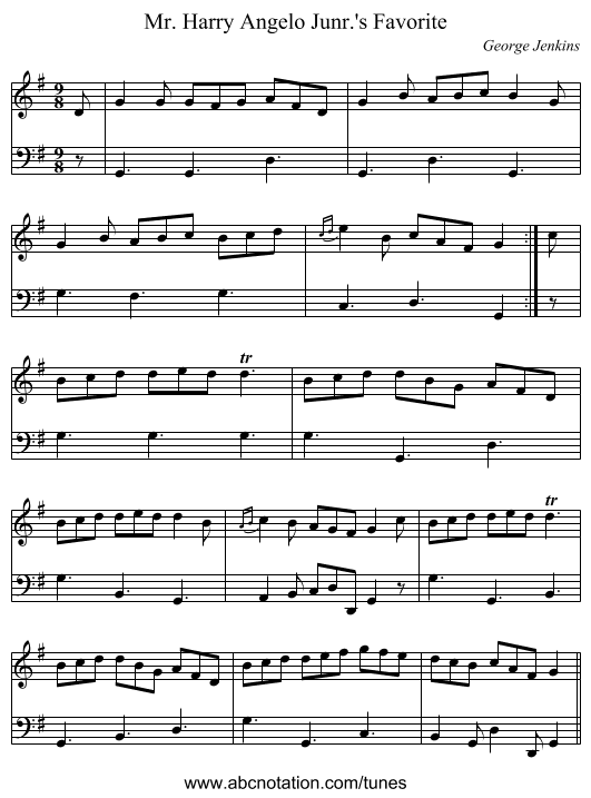Mr. Harry Angelo Junr.'s Favorite - staff notation