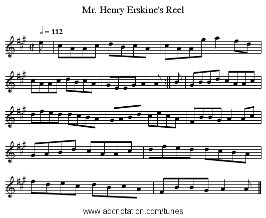 Mr. Henry Erskine's Reel - staff notation