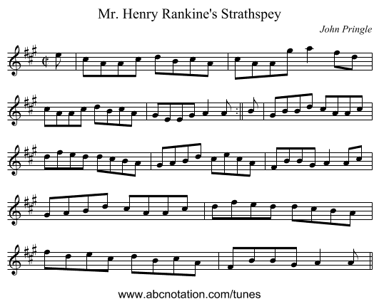 Mr. Henry Rankine's Strathspey - staff notation